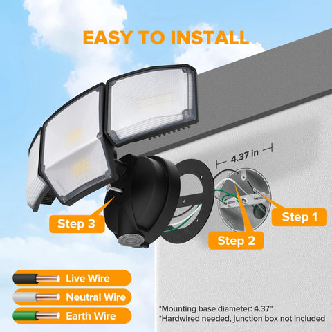 80W Dusk To Dawn Flood Light 9000 Lumens Led Security Beam With Photocell Ip65 Waterproof installation steps and mounting details.