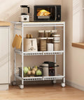 Mobile Kitchen Cart With 3 Tiers And Lockable Wheels White Rolling Storage Cart With Push Handle Sturdy 210 Lb Capacity