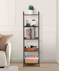 Rock Solid And Super Roomy Five Tier Extendable Metal Wire Storage Rack Heavy Duty Adjustable Height Shelf Plant Stand No Sweat Assembly For Home Or Garage Charcoal Gray with books and plants.