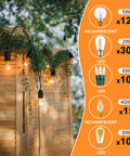 Outdoor String Light Dimmer Switch With 600W Capacity, 100 Foot Remote, hanging lights on wooden fence with wattage chart