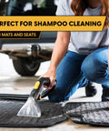 Woman using Beast Mode 8 Gallon Wet Dry Vacuum With External Detergent Tank And Remote Control on car mats