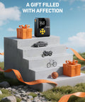 L7 Mini Tire Inflator Portable Air Compressor with LED on step display with gifts, car, motorcycle, bicycle, and ball