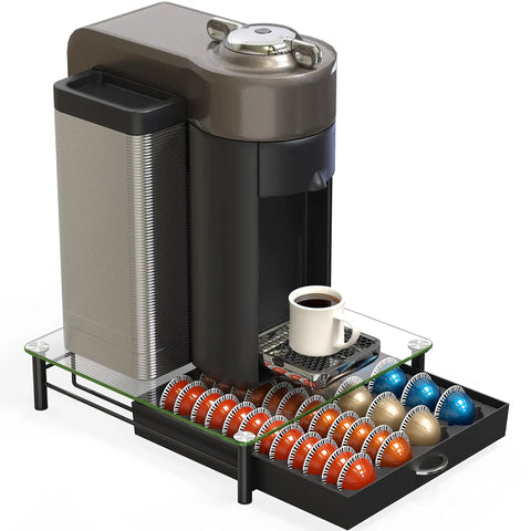 Crystal Tempered Glass Vertuo Pod Drawer For Nespresso Capsules, 24 Large Or 48 Small Organizer under coffee maker