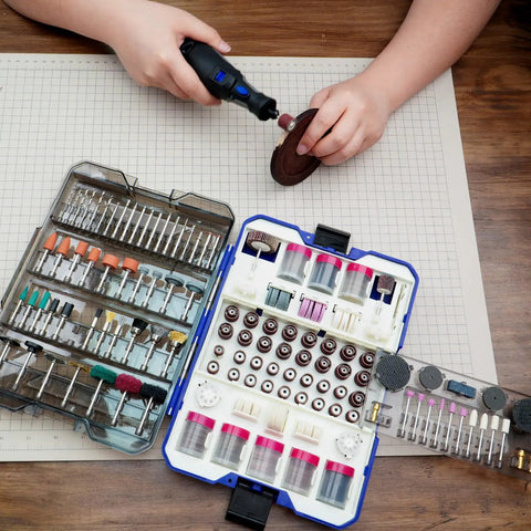 652 Piece Rotary Tool Accessory Kit for Dremel and Compatible Brands with bits and attachments in open case on desk
