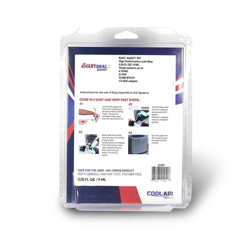 Back view of packaging for SmartSeal Quick Shot AC Leak Sealer And Cool Upgrade For HVAC Systems Up To 6 Tons