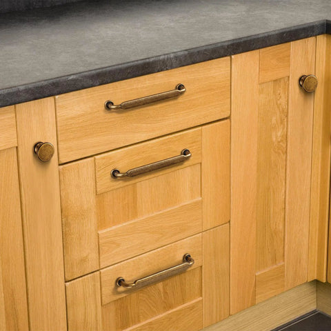 Antique Brass Zinc Alloy Cabinet Pulls 3 Inch Hole Center 76mm Solid Drawer Handles on wooden kitchen cabinets