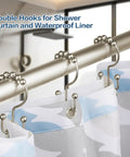 Rust Proof Stainless Steel Shower Curtain Hooks Set Of 12 With Easy Glide Double Rings Brushed Nickel for bathroom curtains