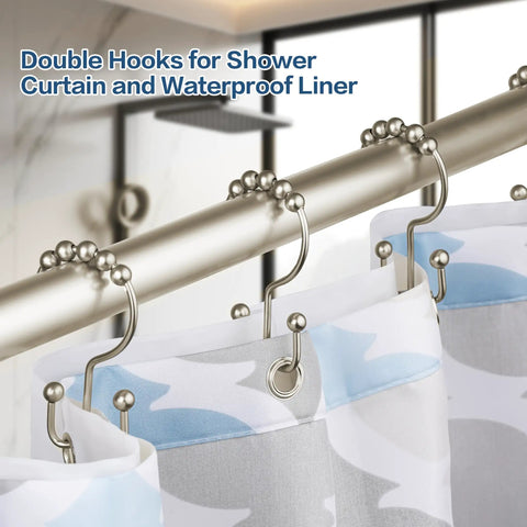 Rust Proof Stainless Steel Shower Curtain Hooks Set Of 12 With Easy Glide Double Rings Brushed Nickel for bathroom curtains