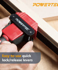Close-up of Heavy Duty Strap Clamp Set With Quick Release Levers And Ergonomic Handle securing a wooden frame with nylon band