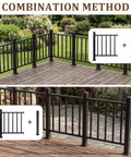 Heavy Duty Modular Deck Railing Kit, 36 By 3 Foot Black Porch Rails With Single Post displayed on outdoor wooden deck.