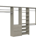 Rock Solid Dual Tower Closet Organizer Kit With Weathered Grey Finish and Slick Wall Mounted Steel Rail System featuring game changing drawers.