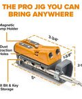 Heavy Duty Aluminum Pocket Hole Jig Kit With Auto Calibrating Clamp System And Fifty Premium Wood Screws For Knockout Furniture Joinery Right Out The Box Includes Square Drill Bit And Stop Collar Built Solid, showing magnetic clamp holder and dust extraction holes.