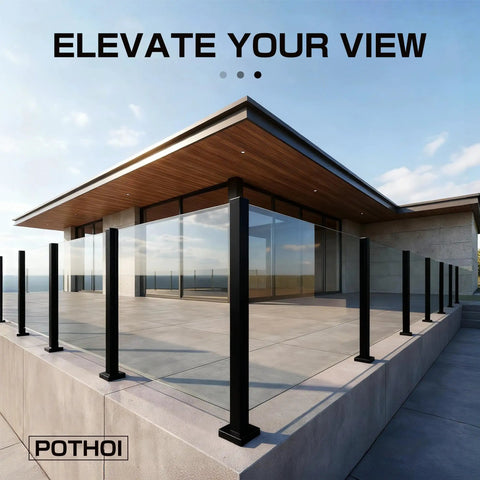 Stainless Steel Black Glass Railing Post With Internal Slot Balustrade System For Ten To Twelve Millimeter Glass, Complete Post Kit With Base Plate And Easy Installation For Balcony, Stairs, Deck, Patio, Or Pool