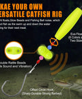 All In One Catfish Rig Making Kit Pro Grade Tackle Set 135 Pieces With Catfish Floats, hooks, rattle beads, and a catfish image.