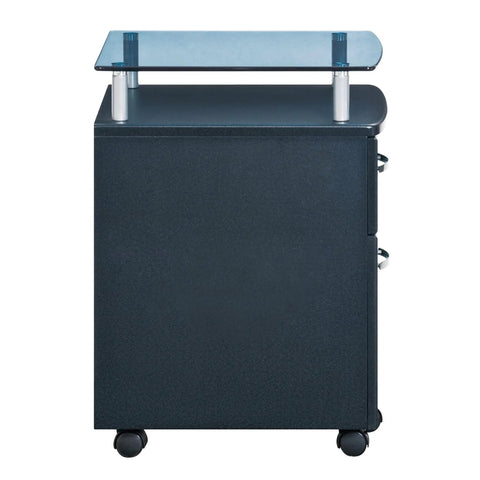 Heavy Duty Two Drawer Rolling File Cabinet With Secure Lock And Sleek Glass Top Fits Under Desk Smooth Chrome Glide Wheels Graphite Finish