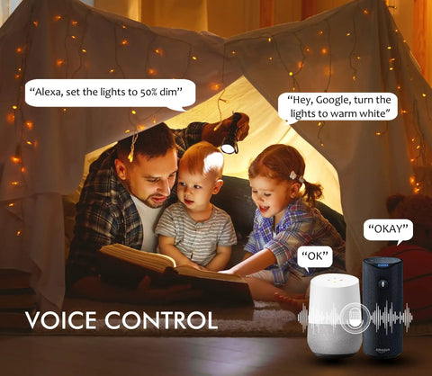 Family using 12 Inch Smart Flush Mount LED Ceiling Light With Dimmable Brightness, Adjustable CCT, Voice Control with Alexa and Google