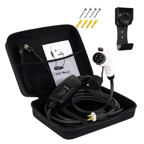Go-To Portable EV Charger Level 1 And 2 16A 120V-240V J1772 Home Charger with 25ft cable and adapters in case