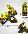 Whimsical frog and turtle figurine on log, dimensions 9.25" L x 3.74" W x 9.65" H with colorful floral accents.