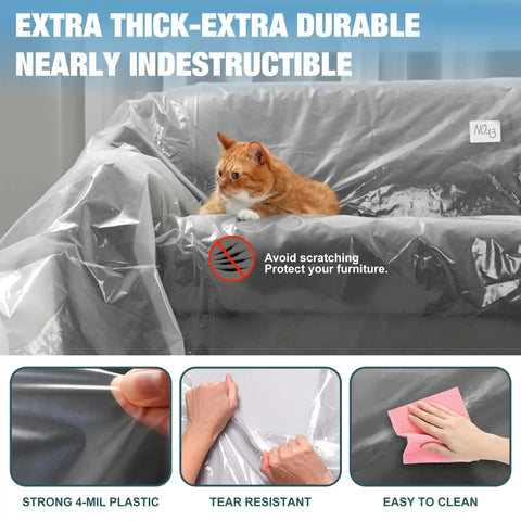 Cat on Crystal Clear Plastic Moving Chair Cover Bag For Storage And Transport Extra Large 65 X 42 X 34 Inch Waterproof