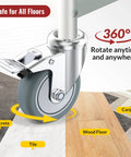 Built Tough 3 Inch Locking Caster Wheels Set Of 4 Heavy Duty TPR Rubber Swivel Castors With Top Lock Brake 7/16 Stem 660 Lb Capacity image showing 360° rotation, suitable for various floor types.