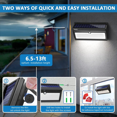 Outdoor Solar Motion Sensor Lights 100 LED Waterproof Security Wall Lights for easy installation on garden fence or yard