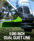 40V Cordless String Trimmer Featuring Brushless Motor, 15 Inch Cutting Path, Includes 2.5Ah Battery And Charger, No Sweat Garden Tending Tool For Effortless Grass Mowing And Outdoor Upkeep, close-up of 0.080-inch dual quiet line.