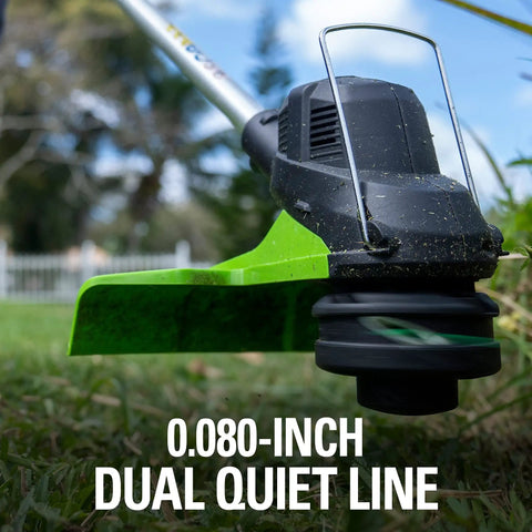 40V Cordless String Trimmer Featuring Brushless Motor, 15 Inch Cutting Path, Includes 2.5Ah Battery And Charger, No Sweat Garden Tending Tool For Effortless Grass Mowing And Outdoor Upkeep, close-up of 0.080-inch dual quiet line.
