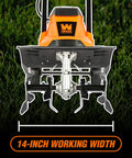 Electric Tiller And Cultivator With 14 Inch Till Width And Powerful 10 Amp Motor For Easy Garden Prep, front view