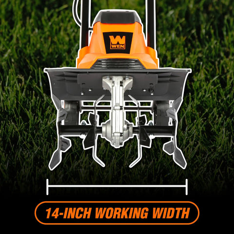Electric Tiller And Cultivator With 14 Inch Till Width And Powerful 10 Amp Motor For Easy Garden Prep, front view