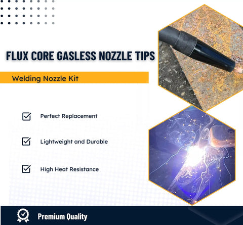 24Piece Flux Core Gasless MIG Welding Kit With 0.030 Tips, Nozzles, And Diffusers in use, replacement accessories