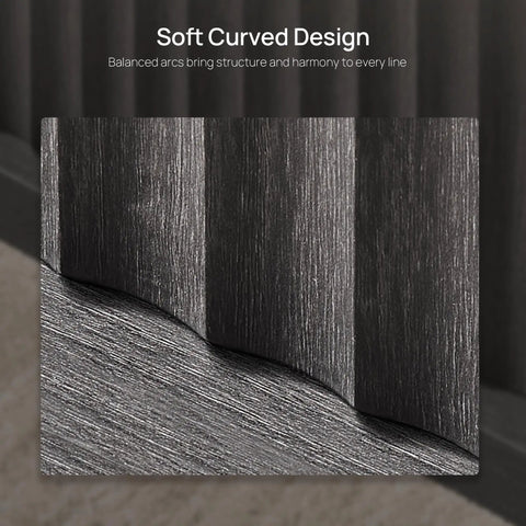 Close-up view of soft curved design detail on High Capacity Fluted Wooden Shoe Cabinet With Six Tier Hidden Footwear Storage For Entryway.