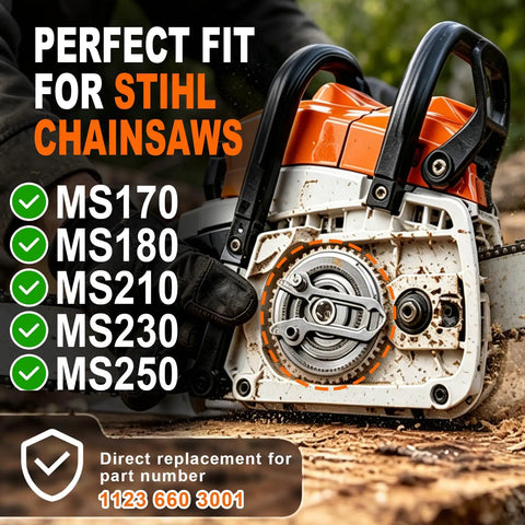 Heavy Duty Tension Gear Assembly Kit Replacement For Chainsaw MS170 MS180 MS210 MS230 MS250 Models shown on chainsaw body