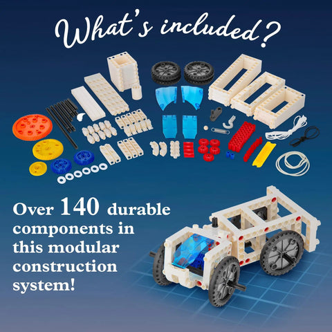 Kids Mechanical Engineering Kit Build 20 Mechanical Models And Vehicles Learn Force And Motion components and modular car model.
