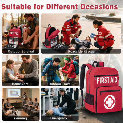 Fully Stocked All In One First Aid Kit Backpack With 400 Pieces Of Survival Gear For Car Travel Home And Camping Gauze Ice Packs Emergency Blanket Bandages Tourniquet First Aid Manual And More