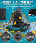 One Third Horsepower Submersible Pool Pump Workhorse With 3035 GPH Flow Filter Net showing debris filter net on leaves and tiles.