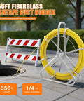 Fiberglass Fish Tape 656 Feet One Quarter Inch Duct Rodder Wire Puller Non Conductive Cable Running Rod With Pro Grade Heavy Duty Steel Reel Stand Minimum Thirteen Inch Bending Radius For Wall And Electrical Conduit Fishing Tool, 656 ft on reel