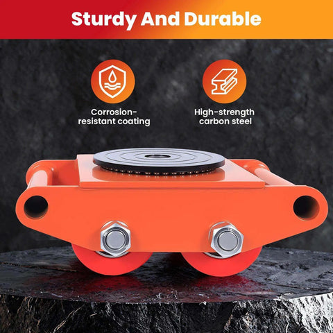 4 Piece 8T Machine Skates With 360 Degree Swivel Top Plate PU Wheels Low Profile Heavy Duty Mover Dollies, corrosion-resistant coating
