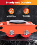Heavy Duty 8-Ton Machine Moving Skates And Rollers For Industrial Shop Use With 360 Swivel Top Plates, showcasing corrosion-resistant coating and PU wheels.