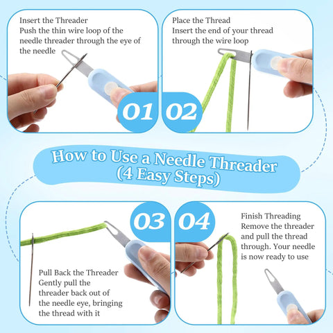 2 Pack Needle Threaders For Hand Sewing And Embroidery No Fuss Automatic Threader instructional steps illustration
