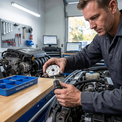 Mechanic using Six Pin Terminal Extraction Tool For DT DTP Molex Delphi AMP Connectors on car engine in workshop