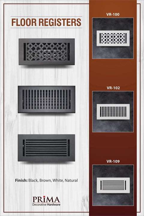 Durable Cast Aluminum Floor Register 9x12 For Duct Openings Indoor Use Handcrafted Aluminum Vent VR-100 display with other models