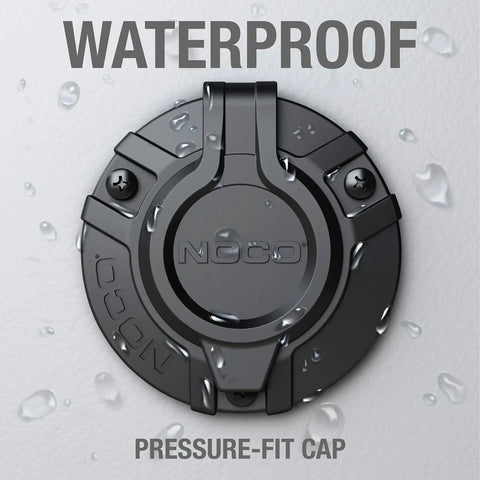GCP2 125V 15A AC Port Plug With Waterproof Inlet Socket shown with water droplets on pressure-fit cap