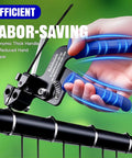 Using Stainless Steel Cable Tie Gun Kit With 400 Heavy Duty Zip Ties For Outdoor Use on a fence, ergonomic handle shown.