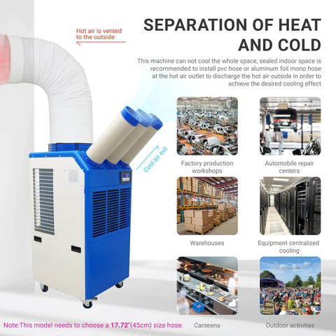Badass Heavy Duty Spot Cooler 22178 BTU 220V Portable Air Conditioner with exhaust vent, ideal for workshops and warehouses.