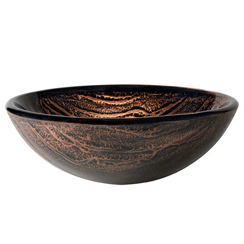 Round Brown Glass Vessel Bathroom Sink 17 Inch with Above Counter Design, Built To Last Scratch Resistant Surface