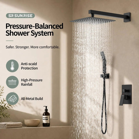 Kick Back And Unwind With This Badass Matte Black 10 Inch Square Rainfall Shower Head Set Built Tough From Premium 304 Stainless Steel For Heavy Duty Bathroom Upgrades