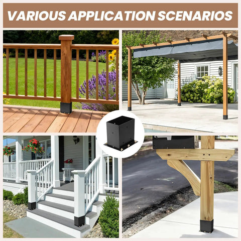4 Pack 4x6 Inch Post Base Brackets Inner Size 3.6x5.6 Inch Beefy Built To Last Heavy Duty Metal Steel Black Powder Coated Outdoor Fence Deck Pavilion Railings Support Kit Rust Resistant Base Plate For Sturdy Foundations