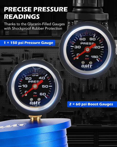 Orion Motor Tech CAC boost leak tester with 150 psi gauge and two 60 psi gauges.