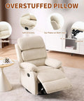 360 Degree Rocking Recliner Chair With Footrest And Side Pocket, beige velvet, cushioned and overstuffed in living room setting.