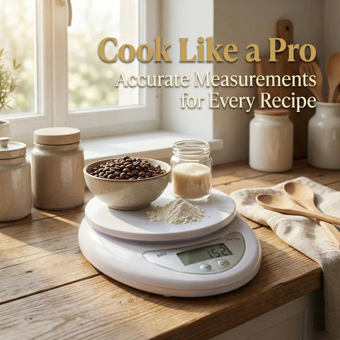 High Precision Digital Kitchen Scale for Cooking and Baking with 5 kg 11 lb Capacity Stainless Steel Platform in use with ingredients